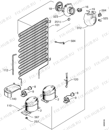 Взрыв-схема холодильника Zanussi ZIC722/9L - Схема узла Cooling system 017